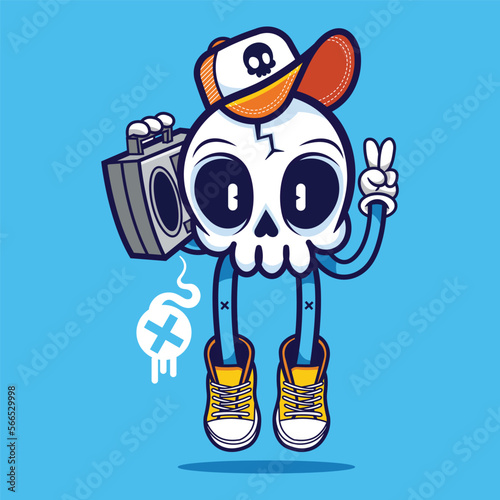 Cute Cartoon Skull Character Vector Icon Illustration. Colorful Cartoon Character Icon Concept White Isolated. Flat Cartoon Style Suitable for Web Landing Page, Banner, Flyer, Sticker photo