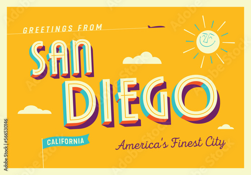 Greetings from San Diego, California, USA - America's Finest City - Touristic Postcard.