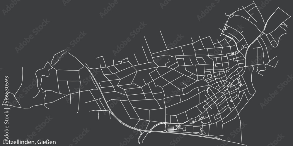 Detailed navigation black lines urban street roads map of the LÜTZELLINDEN DISTRICT of the German town of GIESSEN, Germany on vintage beige background