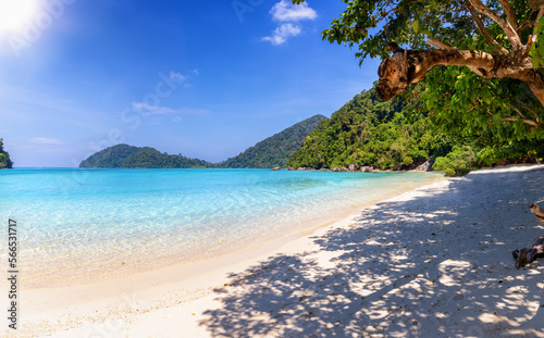 Fototapeta Naklejka Na Ścianę i Meble -  A tropical paradise beach at the Surin Islands, Andamansea, Thailand, with turquoise sea, fine sand and no people