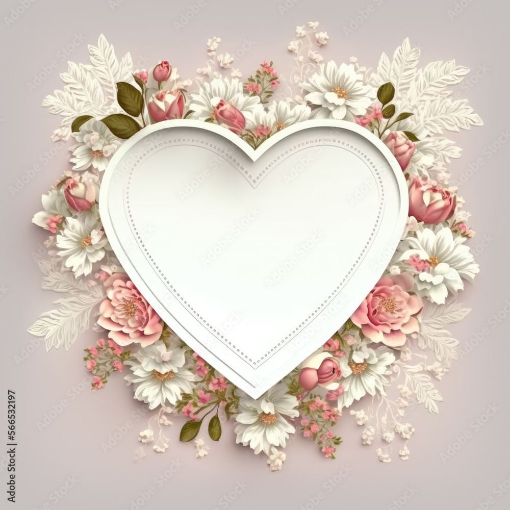 Greeting card of ai generated heart and flowers for fourteenth february. Greeting card of ai generated heart and flowers for fourteenth february.