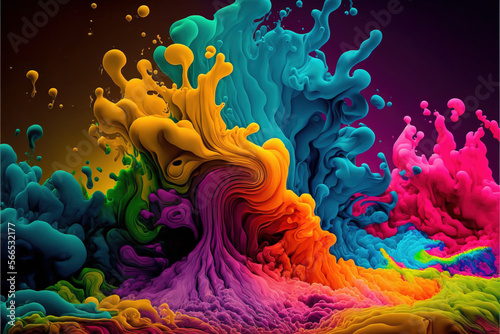 Festival of colors, colorful rainbow holi paint color powder explosion isolated white wide panorama background, created with Generative AI technology © Inmaculada