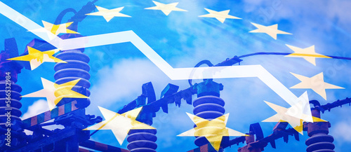 Foto EU flag on electric pole background