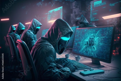 A secure computer network, with hackers attempting to penetrate the defenses
