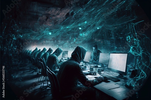 A secure computer network, with hackers attempting to penetrate the defenses