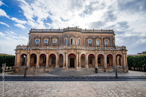 Facade of Palazzo Ducezio, is a historical building and a major landmark in Noto. Sicily