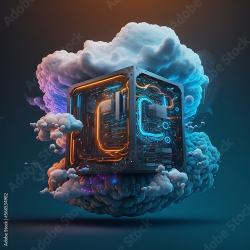 Cloud computing technology concept digital illustration. Generative AI