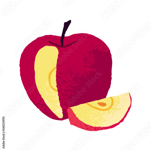 Red apple with cut piece, slice. Fresh ripe food with segment composition. Healthy vitamin natural sweet eating. Flat vector illustration isolated on white background