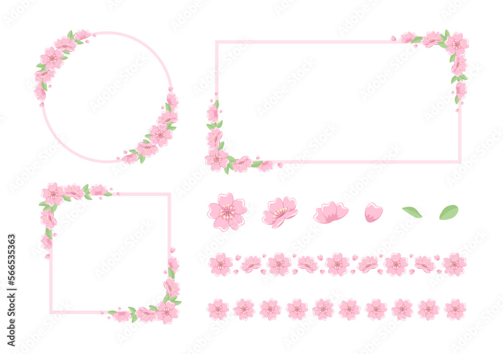 Japanese cherry blossom frames, borders, design element vector illustration collection Japanese cherry blossom frames, borders, design element vector illustration collection