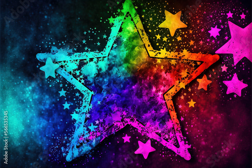 Stars Happy Holi colorful background. Festival of colors, colorful rainbow holi paint color powder explosion isolated white wide panorama background.