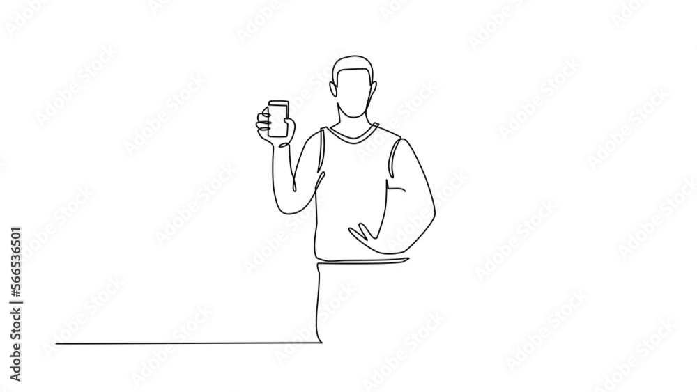 Animated self drawing of continuous line draw basketball player holding ball and smartphone. Smartphone with app basketball. Mobile sports stream championship to play. Full length one line animation Animated self drawing of continuous line draw basketball player holding ball and smartphone. Smartphone with app basketball. Mobile sports stream championship to play. Full length one line animation