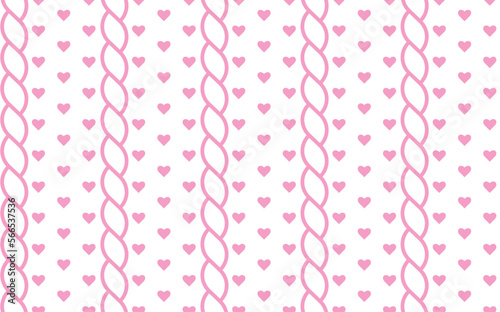 Seamless Summer Background Pattern with Pink Hearts and Rope Twists