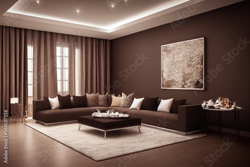 Large luxury modern elegant interiors Living room mockup. Modern style of furniture decoration. Generative AI illustration.