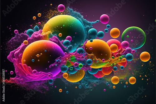 Bubbles Happy Holy colorful background. Festival of colors, colorful rainbow holi paint color powder explosion isolated white wide panorama background.