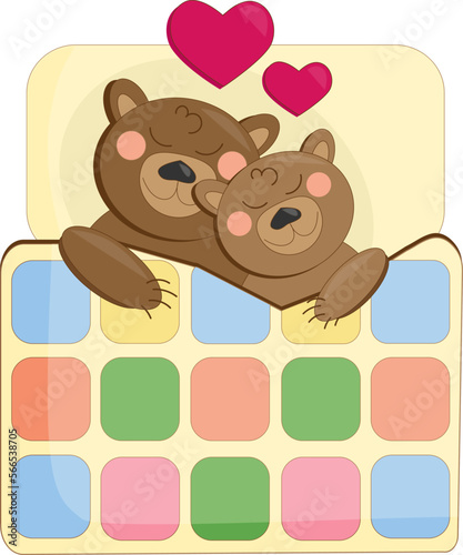 vector illustration two bear cubs under a patchwork quilt