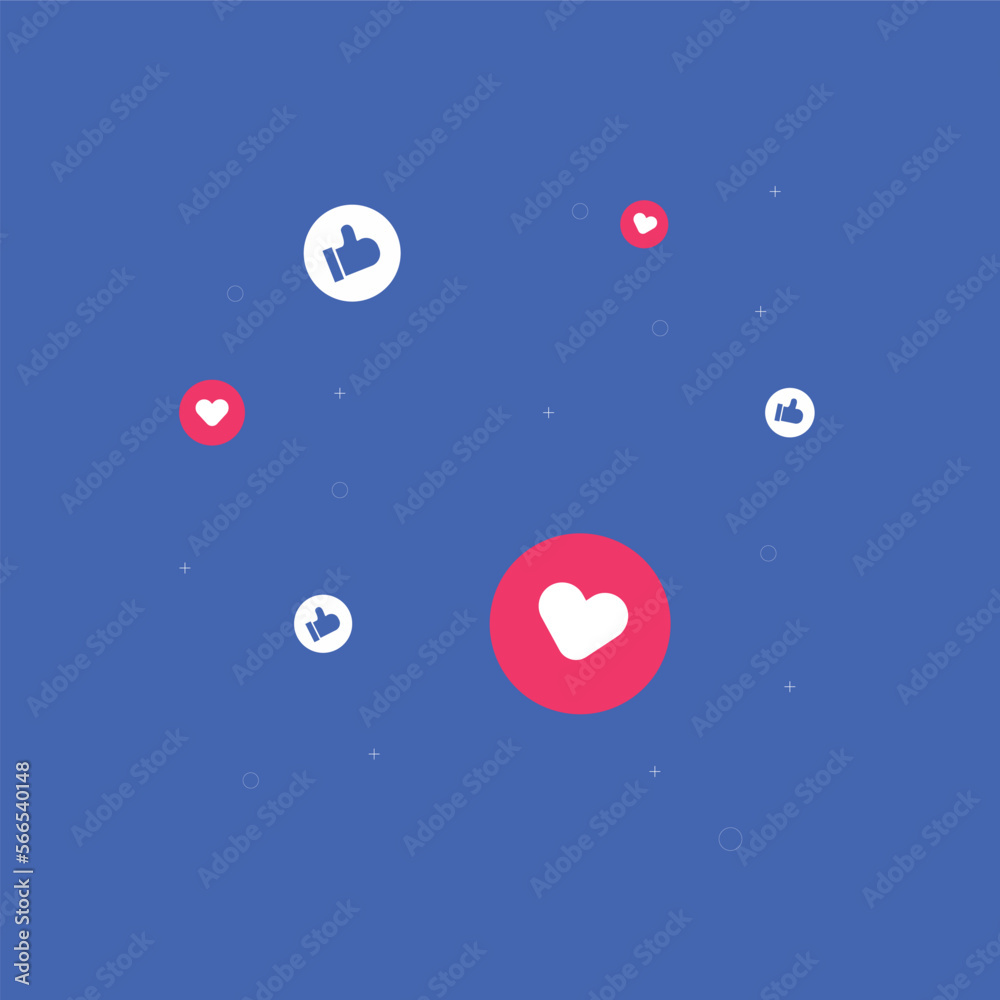 Social media likes and love vector on blue background.