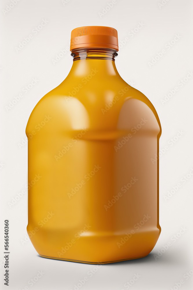 Orange juice plastic bottle, fruit drinks packaging, isolated white background. Generative AI illustration. Orange juice plastic bottle, fruit drinks packaging, isolated white background. Generative AI illustration.