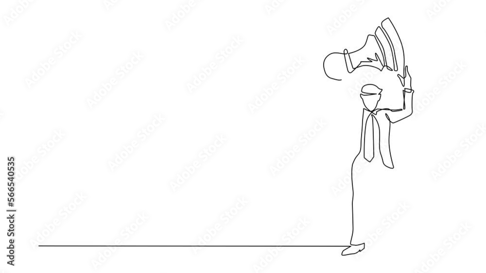 Animated self drawing of continuous line draw businessman holding, lifting pawn chess piece. Successful entrepreneurship tactics or strategy, superiority in business. Full length one line animation Animated self drawing of continuous line draw businessman holding, lifting pawn chess piece. Successful entrepreneurship tactics or strategy, superiority in business. Full length one line animation
