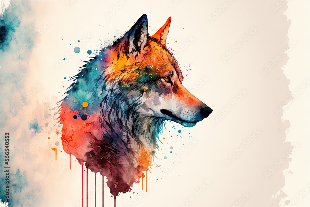 Fototapeta Wolf watercolor generative AI
