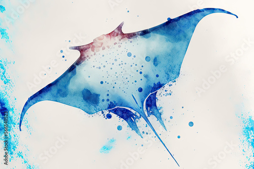Manta ray watercolor generative AI