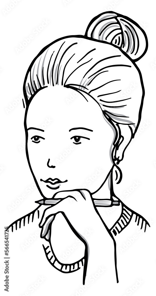 Woman head portrait. Hand drawn face picture Woman head portrait. Hand drawn face picture