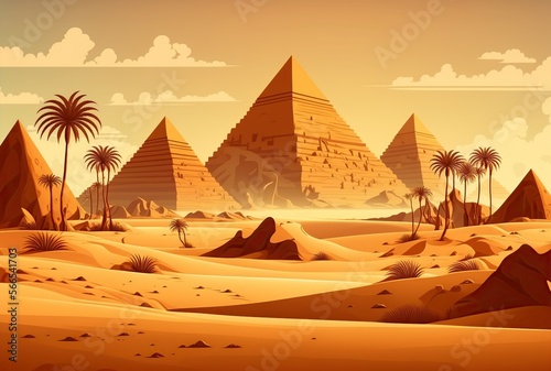 illustration of cartoon, landscape of the pyramids of Egypt, generative AI