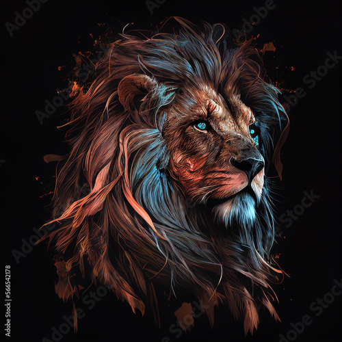black background lion head image for shirt design and background ,Generative AI technology,