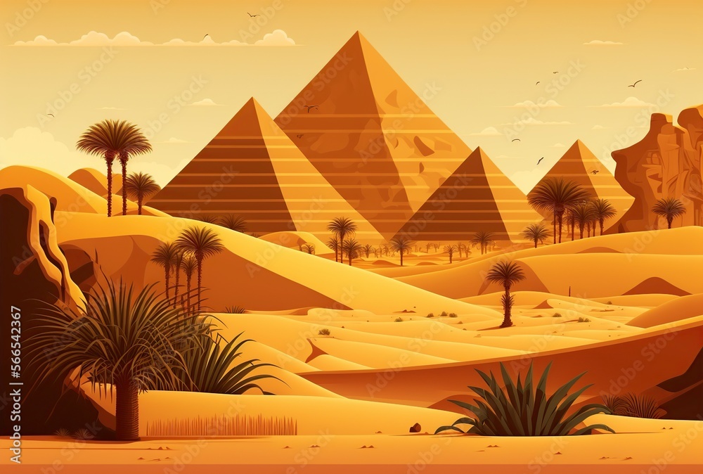illustration of cartoon, landscape of the pyramids of Egypt, generative AI