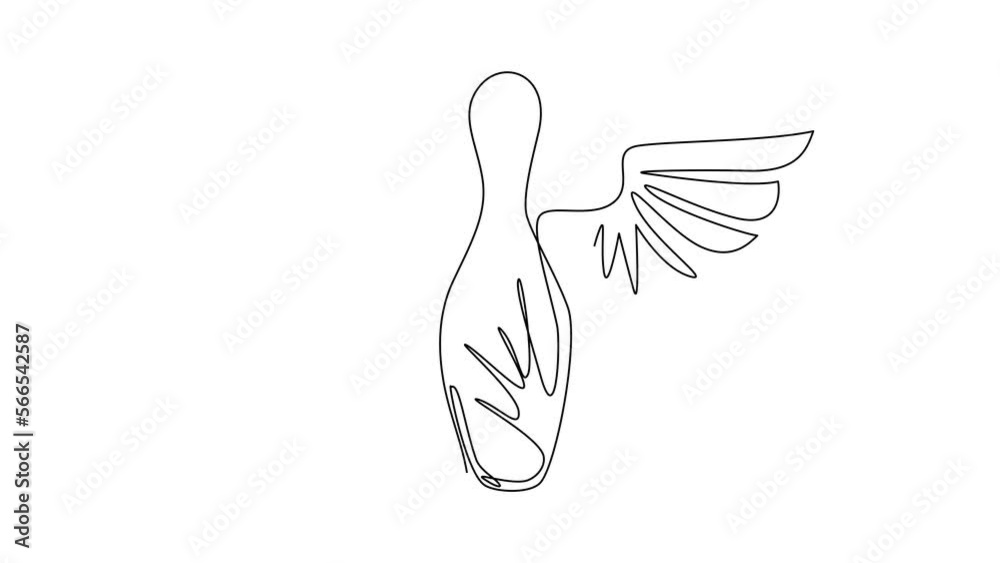 Animated self drawing of continuous line draw bowling pin with wings