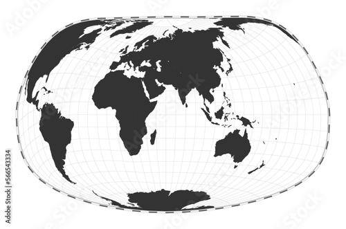 Vector world map. Jacques Bertin's 1953 projection. Plain world geographical map with latitude and longitude lines. Centered to 60deg W longitude. Vector illustration.