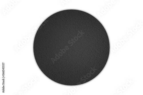 Round black leather table coaster mockup isolated on white. 3d rendering.