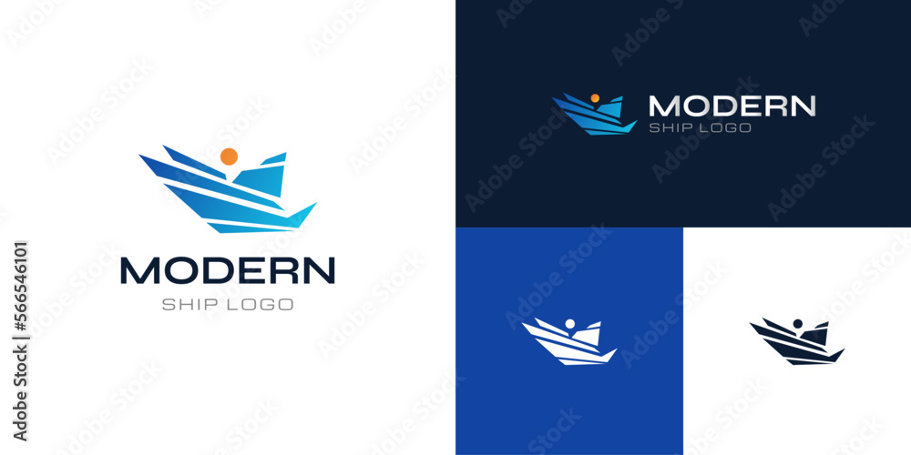 Obraz premium Abstract and Modern Ship Logo Design in Blue Gradient Style. Cruise, Yacht Logo or Icon