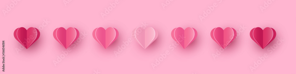 Paper cut hearts banner. Symbols of love for Valentine’s Day, Mother’s Day and Women’s Day. Banner. Vector illustration