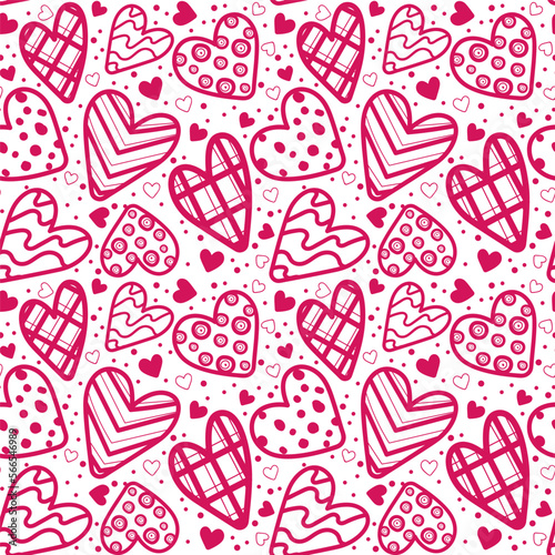 Seamless pattern with various heart and spots on white background