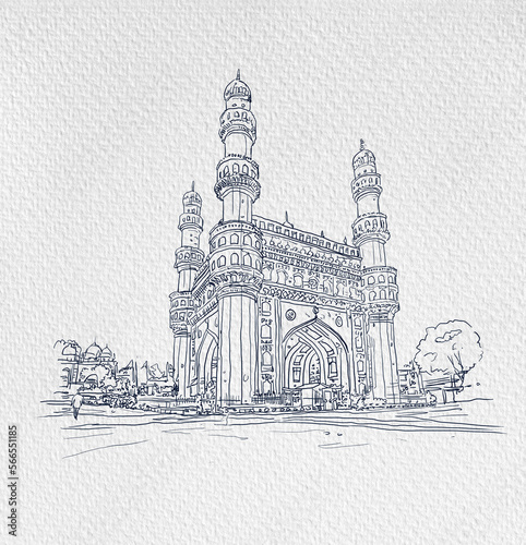Charminar Hyderabad India  illustration or sketch  hand drawn illustration  Asian illustration.