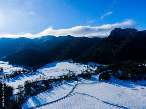 Scene of the snowfall in Hostalets d En Bas, La Garrotxa, Girona, Spain photo