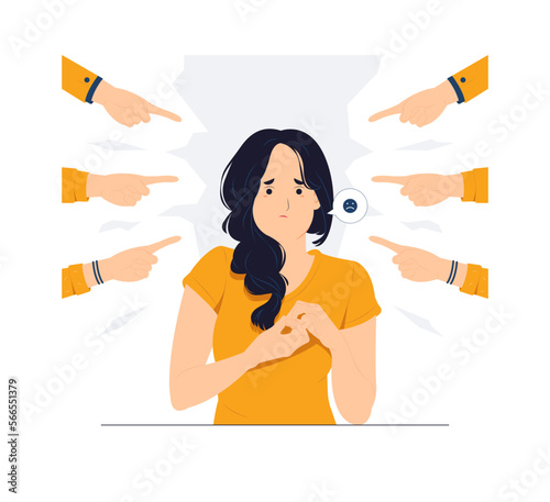 Judged with many different hands and fingers pointing, Accusation guilty, bully, and getting blamed concept illustration