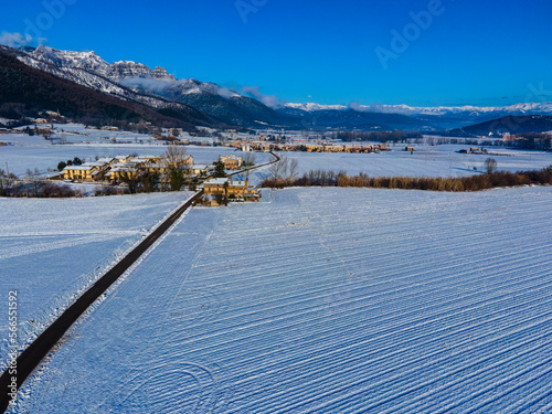 Scene of the snowfall in Hostalets d En Bas, La Garrotxa, Girona, Spain photo