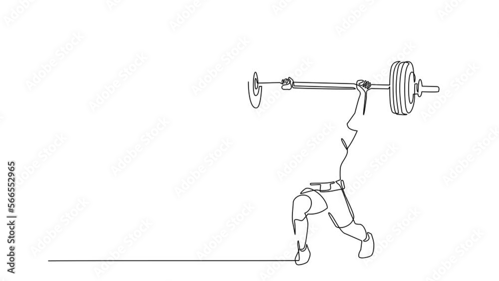 Animated self drawing of continuous line draw young bodybuilder man doing exercise with a heavy weight bar in gym. Powerlifter train weightlifting. Healthy concept. Full length single line animation Animated self drawing of continuous line draw young bodybuilder man doing exercise with a heavy weight bar in gym. Powerlifter train weightlifting. Healthy concept. Full length single line animation