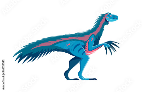 Cartoon Therizinosaurus dinosaur character. Mesozoic era reptile, isolated paleontology feathered lizard or animal with fangs. Prehistoric reptile, extinct herbivore dinosaur vector personage