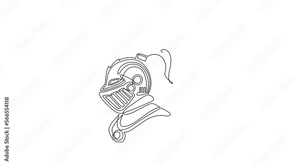 Self Drawing Animation Of Single Line Draw Medieval Warrior In Helmet