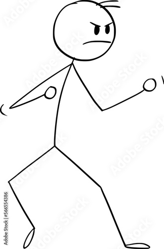 Fighter in Martial Arts or Kung Fu Pose , Vector Cartoon Stick Figure Illustration