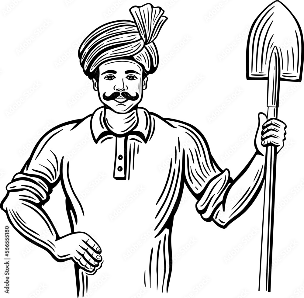 Indian Farmer Portrait Vector Illustration Stock Vector Adobe Stock