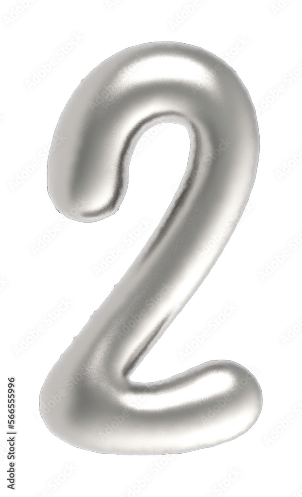 number 2 metallic inflated font isolated number 2 metallic inflated font isolated