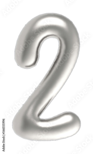 number 2 metallic inflated font isolated