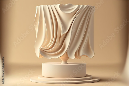 3D Display Podium, Beige Background with Pedestal and Flying Cloth created with Generative AI