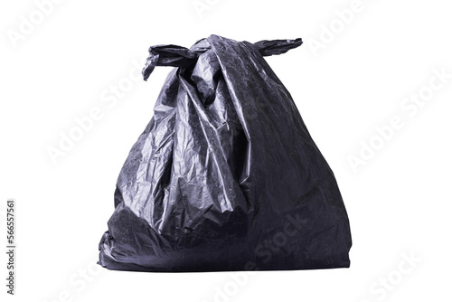 A garbage black bag that tied the mouth nicely. black garbage bag isolated on white background, clipping paths