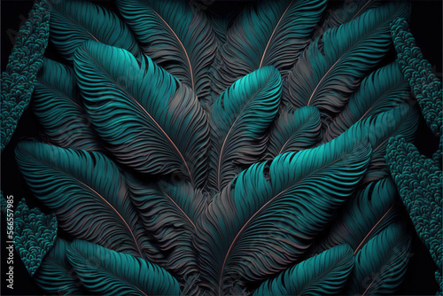 Colors Stylish dark feather texture background. Colorful peacock feathers,Shallow Dof. Peacock feather , close up of black and gold feathers background. Top view