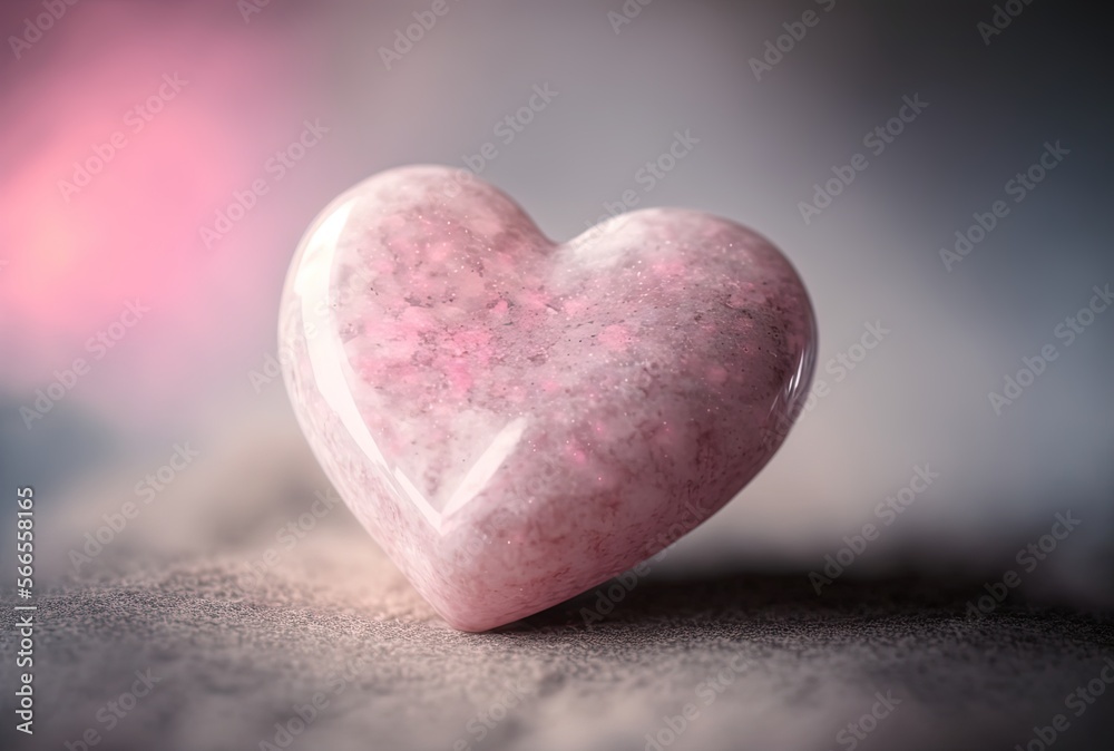 Fototapeta premium Pink Marble Quartz, close up cute gemstone cut in heart shape, Generative Ai