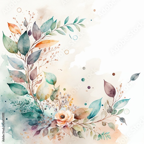 Floral watercolor background for posts, cards or posters with space for text, generative ai, neutral pastel colors, delicate wallpaper © Natalia